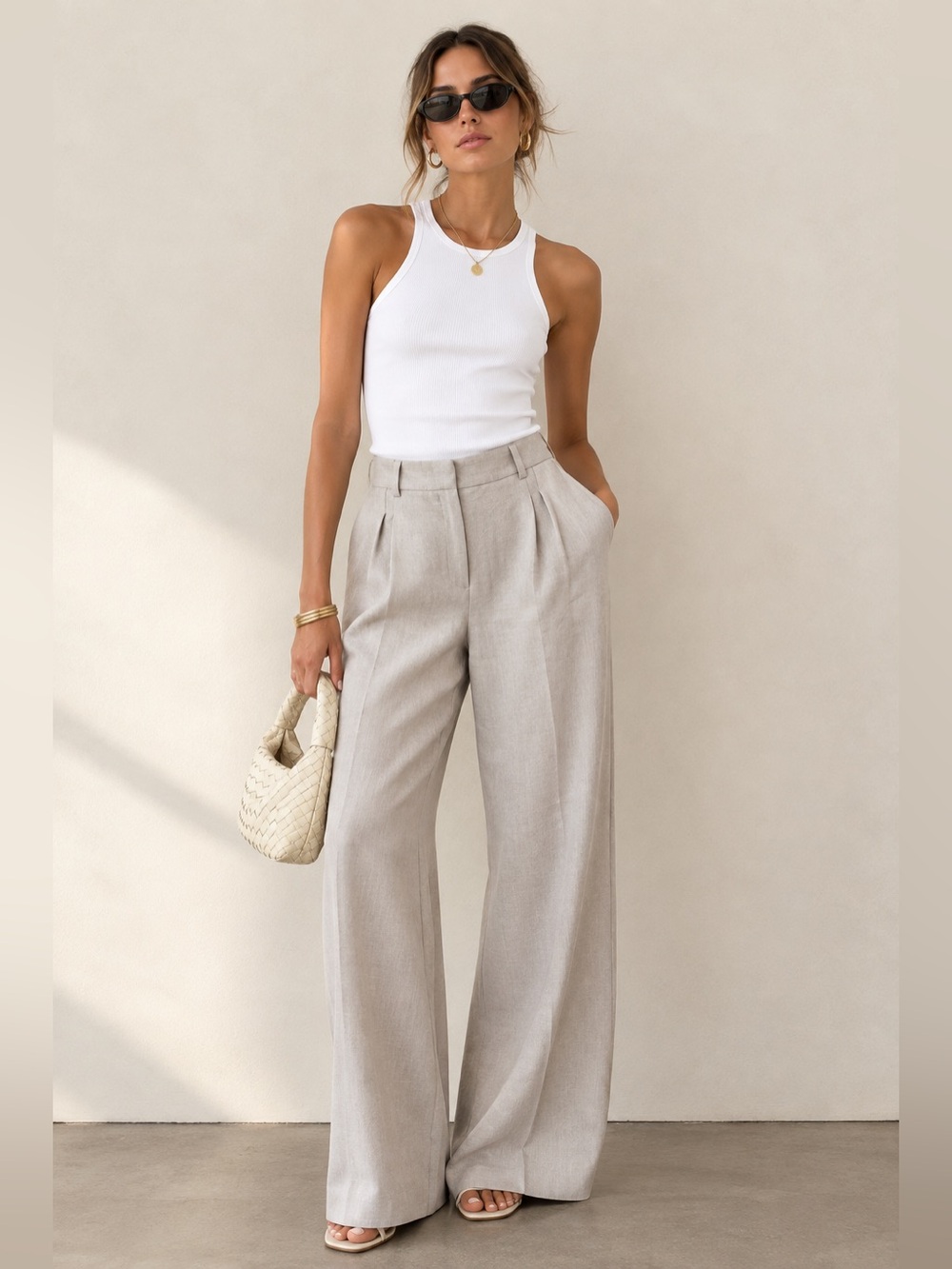 Christian Lacroix Cream Pleated Front Wide Leg Womens Trousers size 8